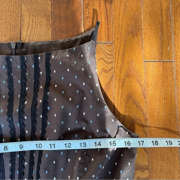 Helen Wang | 100% Silk Dress Polka Dot Brown Sz8 Lace Sleeveless - Picture 6 of 9